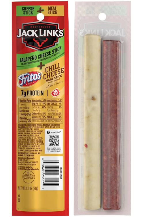 Bag of JALAPENO CHEESE STICK AND FRITOS® CHILI CHEESE FLAVORED MEAT STICK COMBO