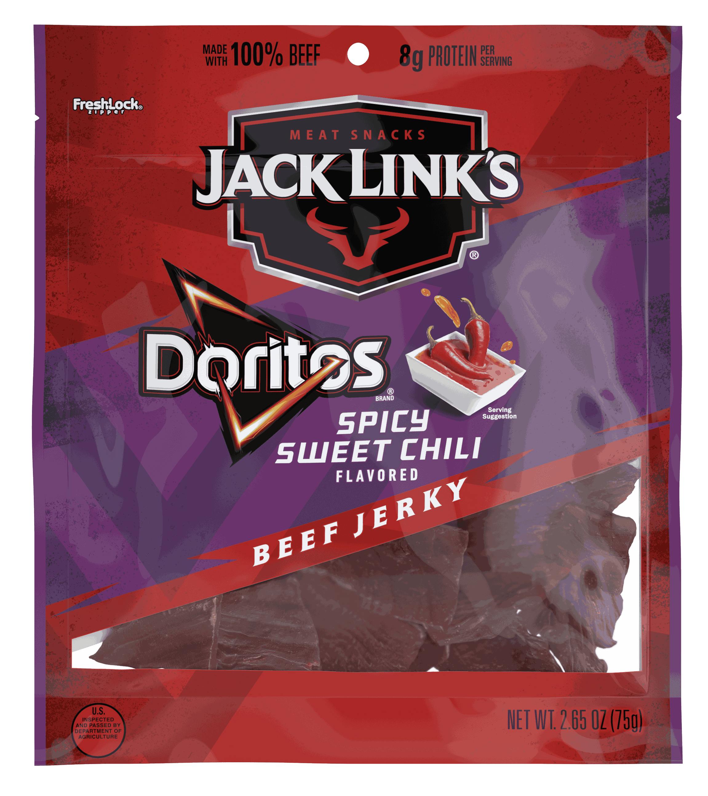 Bag of SPICY SWEET CHILI FLAVORED BEEF JERKY